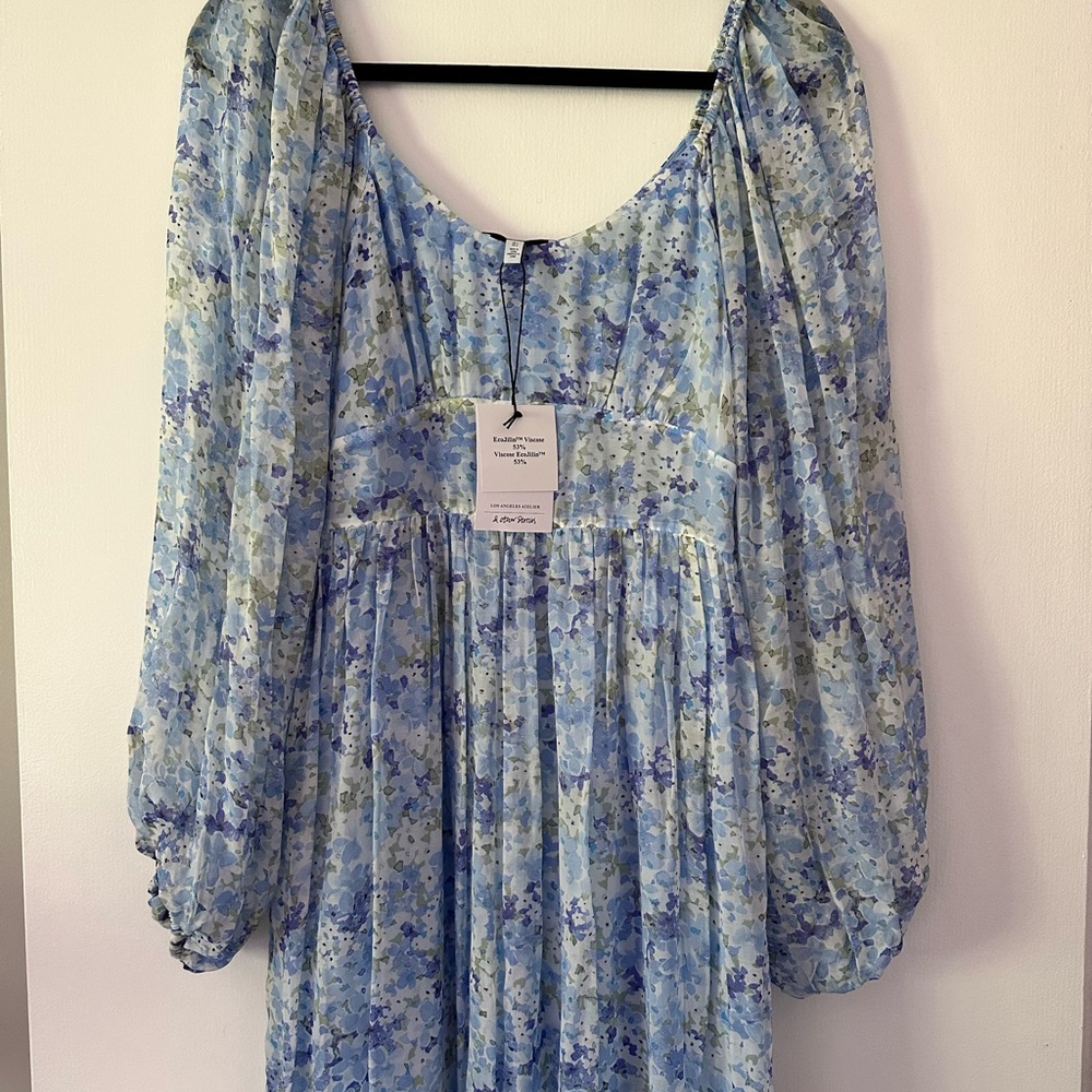 & Other Stories Blue Smocked Sundress with Bishop Sleeves - Picture 4 of 5